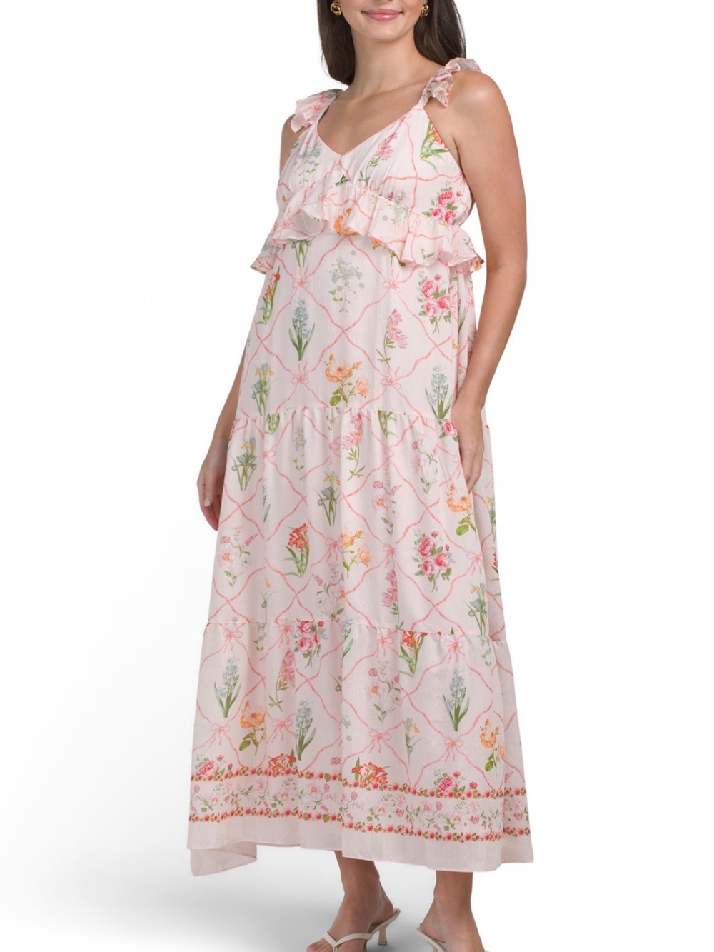 Taylor Pink Floral Ruffle Maxi Dress